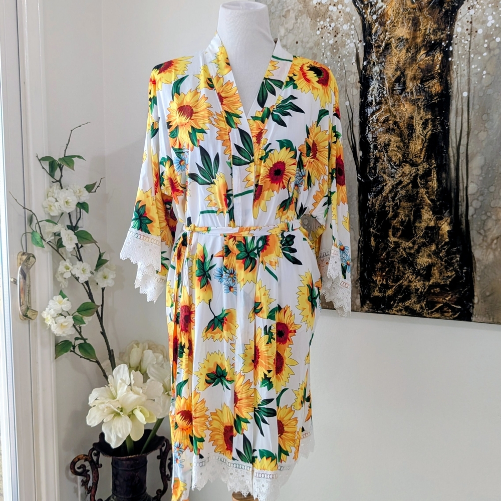 Macy's Sunflower Kimono Top - White and Yellow